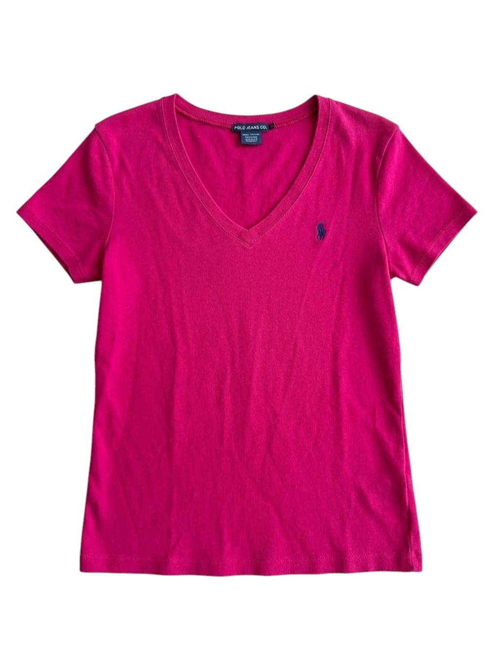 Ralph Lauren Hot Pink V-Neck Short Sleeve Pony Logo Tee Size XL